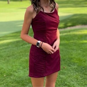 Burgundy, tight, mini, homecoming dress; M